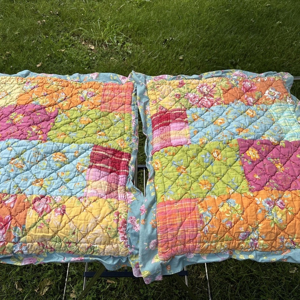The‎ Company Store 2 Standard Pillow Shams Quilted Flowers Floral Patchwork